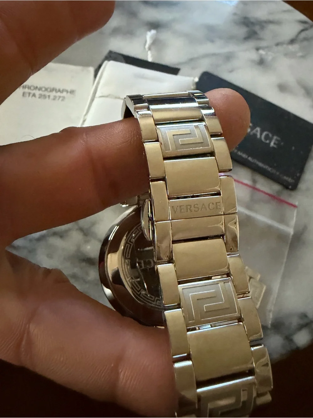 Versace Men’s Chronograph engraved band Watch sapphire and diamond